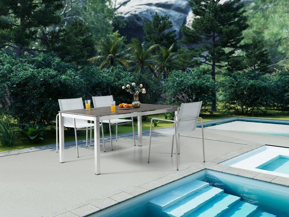 63" Dark Gray and Silver Ceramic Glass and Stainless Steel Outdoor Dining Table