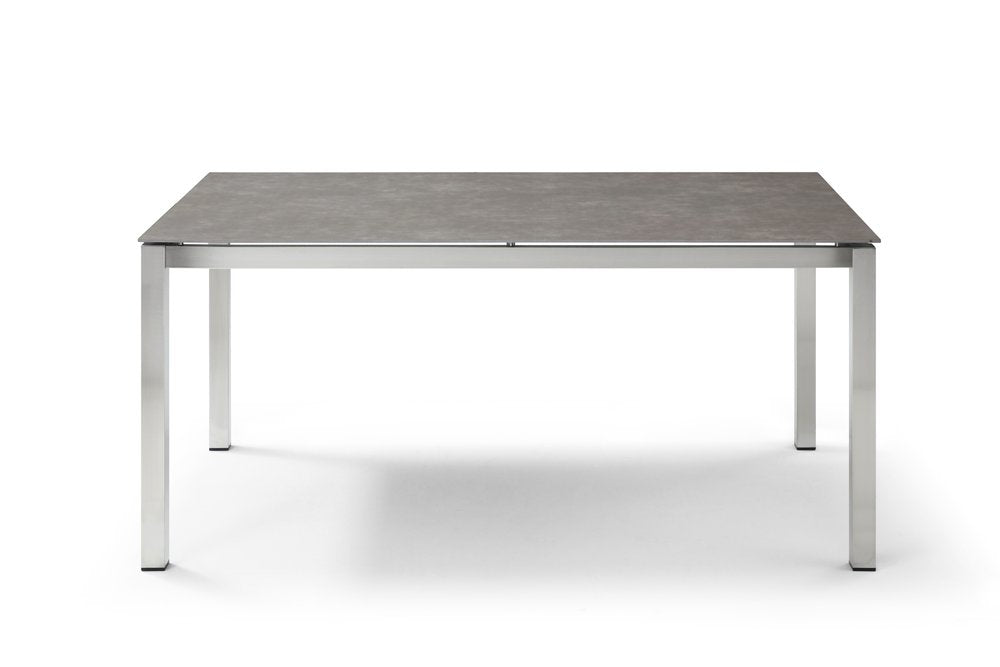 63" Dark Gray and Silver Ceramic Glass and Stainless Steel Outdoor Dining Table