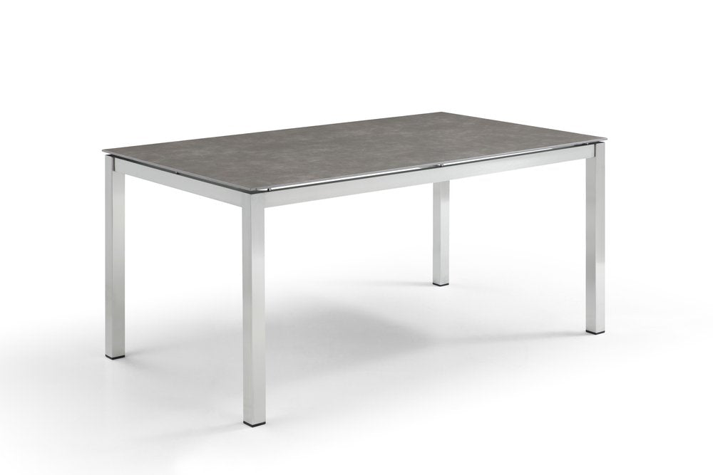 63" Dark Gray and Silver Ceramic Glass and Stainless Steel Outdoor Dining Table