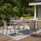 63" Dark Gray and Silver Ceramic Glass and Stainless Steel Outdoor Dining Table