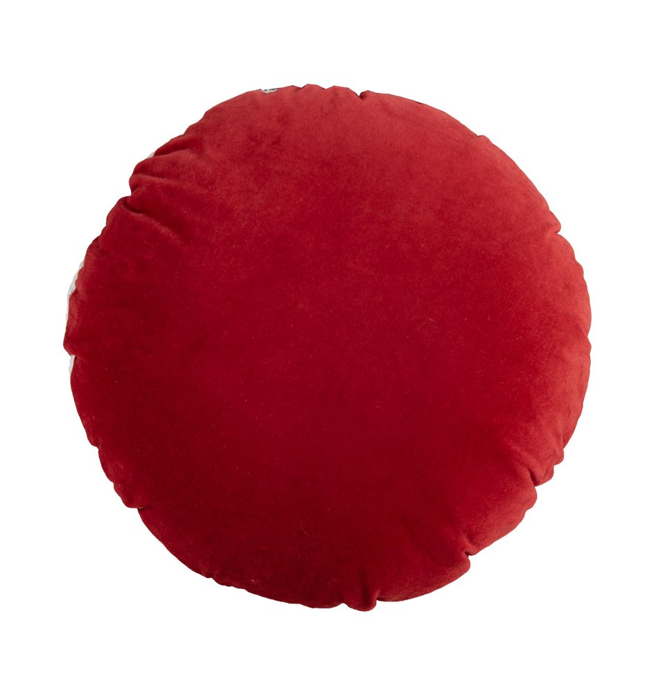 16" Red And White Cotton Velvet Round Christmas Striped Throw Pillow
