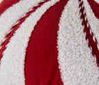 16" Red And White Cotton Velvet Round Christmas Striped Throw Pillow