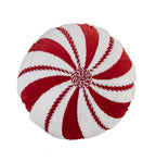 16" Red And White Cotton Velvet Round Christmas Striped Throw Pillow