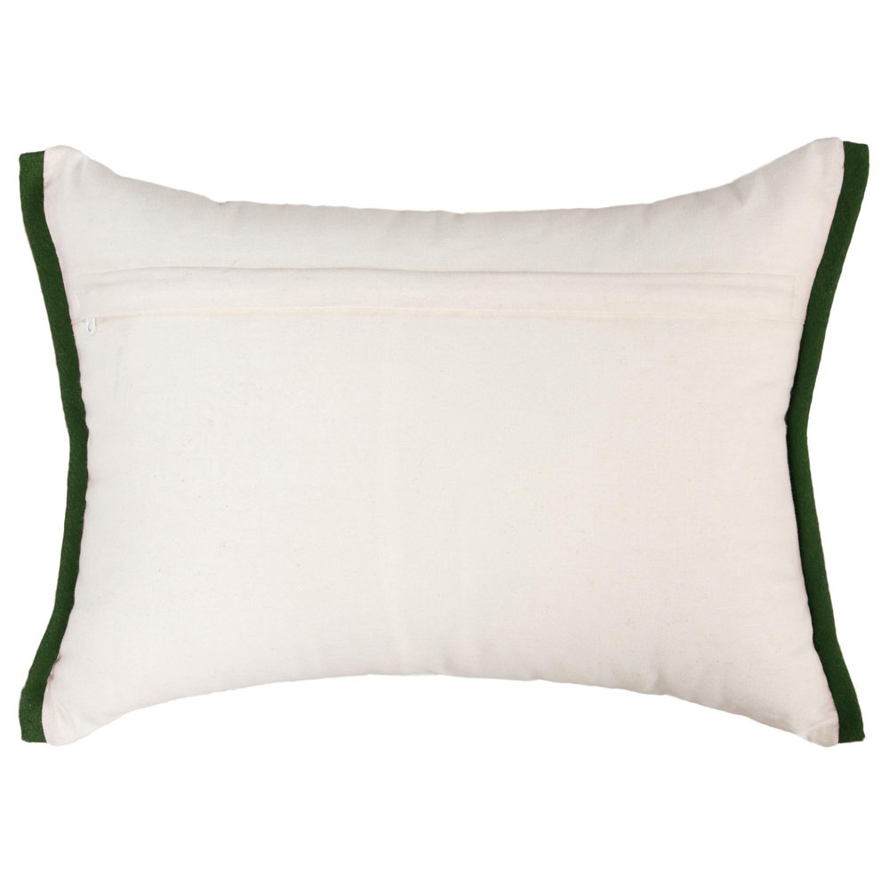 14" X 20" Green And Ivory Cotton Christmas Gnomes Throw Pillow With Embroidery