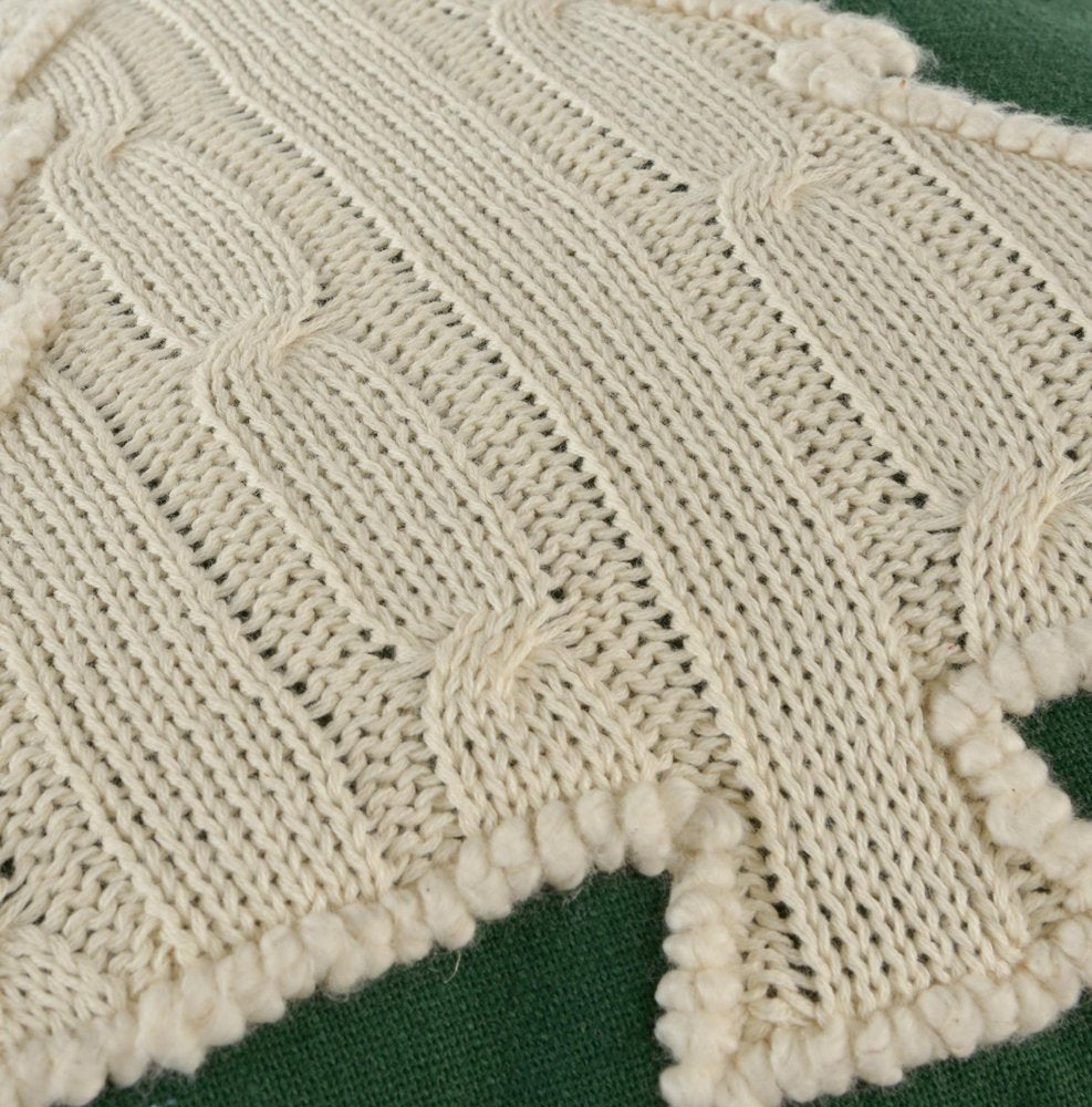 18" Green And Ivory Cotton Christmas Tree Throw Pillow with Tassels