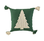 18" Green And Ivory Cotton Christmas Tree Throw Pillow with Tassels