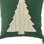 18" Green And Ivory Cotton Christmas Tree Throw Pillow with Tassels