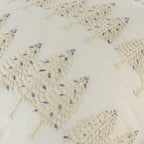 18" Ivory And Silver Cotton Christmas Trees Throw Pillow With Embroidery