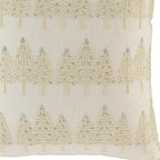 18" Ivory And Silver Cotton Christmas Trees Throw Pillow With Embroidery