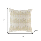 18" Ivory And Silver Cotton Christmas Trees Throw Pillow With Embroidery