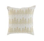 18" Ivory And Gold Cotton Christmas Trees Throw Pillow With Embroidery