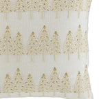 18" Ivory And Gold Cotton Christmas Trees Throw Pillow With Embroidery