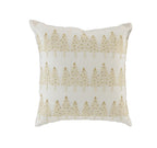 18" Ivory And Gold Cotton Christmas Trees Throw Pillow With Embroidery
