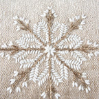 14" X 20" Beige Ivory And Gold Christmas Snowflakes Throw Pillow With Embroidery