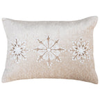 14" X 20" Beige Ivory And Gold Christmas Snowflakes Throw Pillow With Embroidery