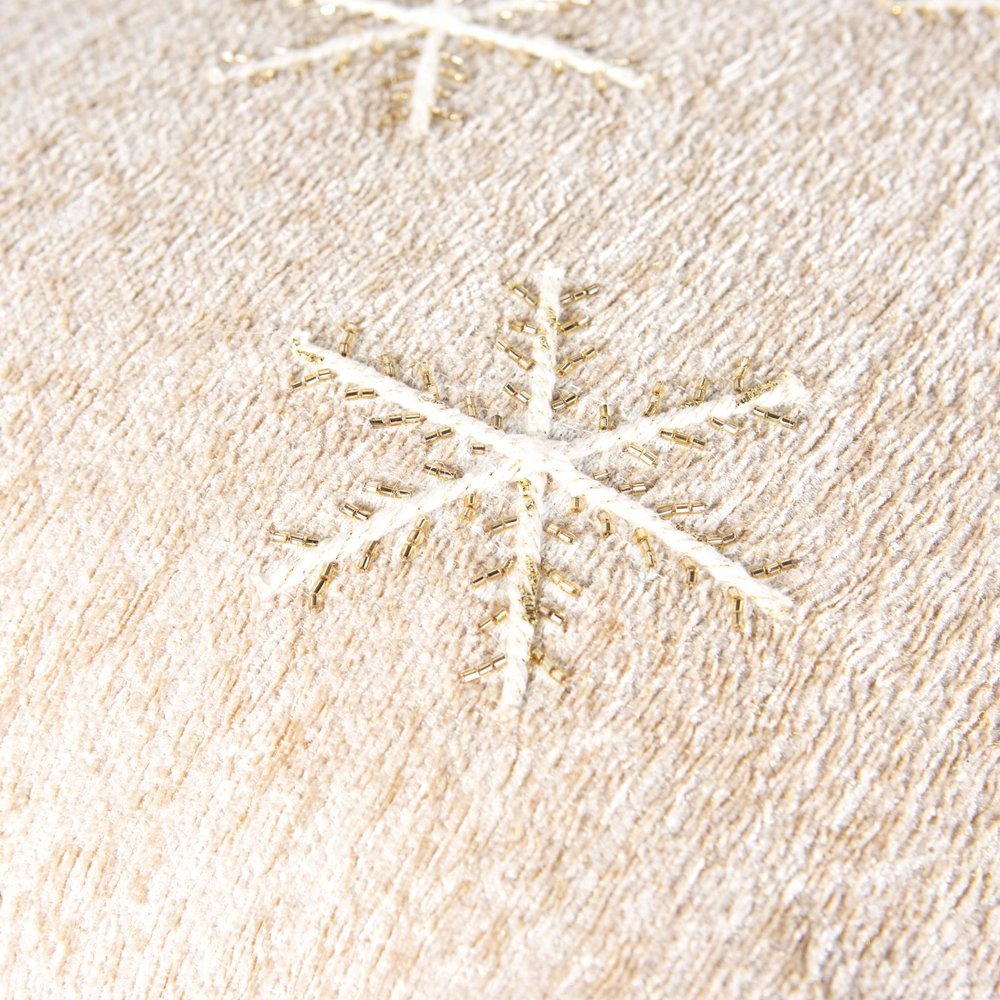 20" Natural And Gold Snowflakes Christmas Throw Pillow With Embroidery