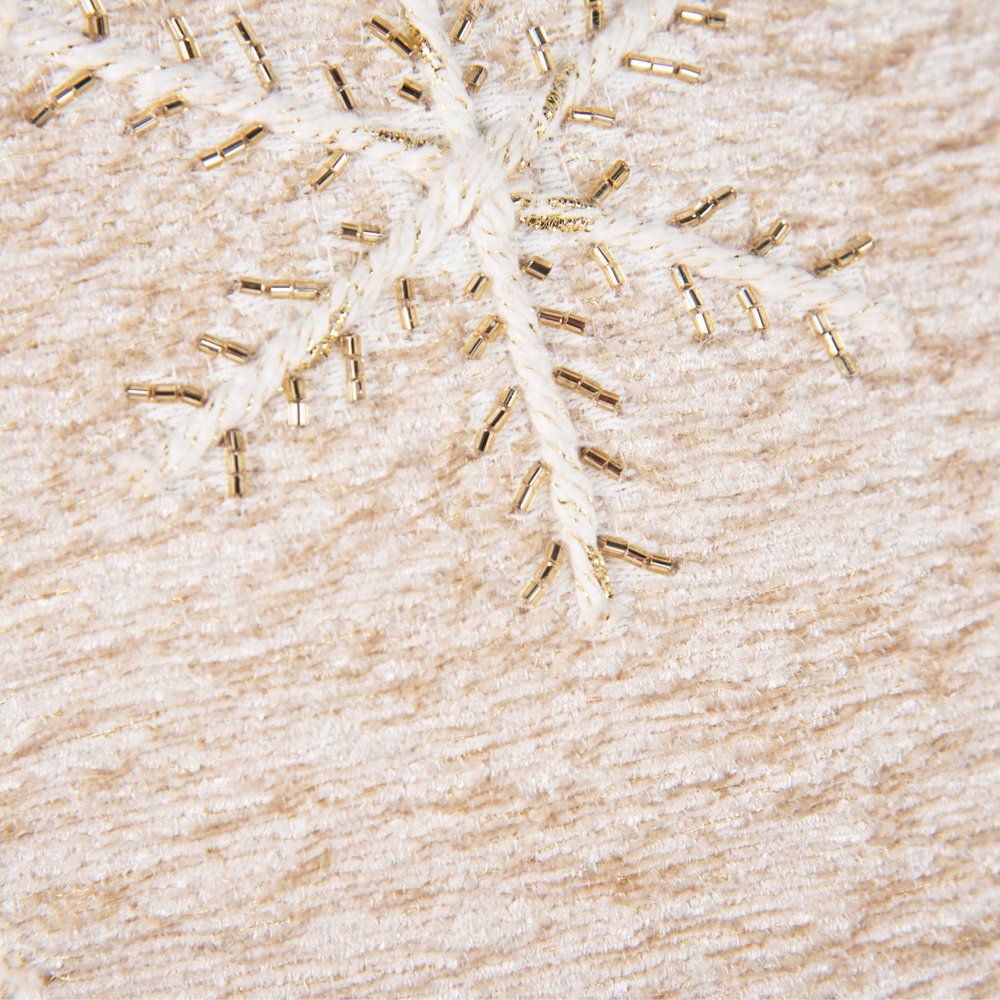 20" Natural And Gold Snowflakes Christmas Throw Pillow With Embroidery