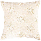 20" Natural And Gold Snowflakes Christmas Throw Pillow With Embroidery