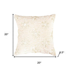 20" Natural And Gold Snowflakes Christmas Throw Pillow With Embroidery