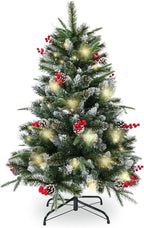 4' Green And White Pre Lit Full Flocked Pine Christmas Tree With Decorations
