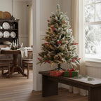 4' Green And White Pre Lit Full Flocked Pine Christmas Tree With Decorations