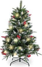4' Green And White Pre Lit Full Flocked Pine Christmas Tree With Decorations