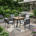 Five Piece Brown Square Metal Dining Set with Four Chairs