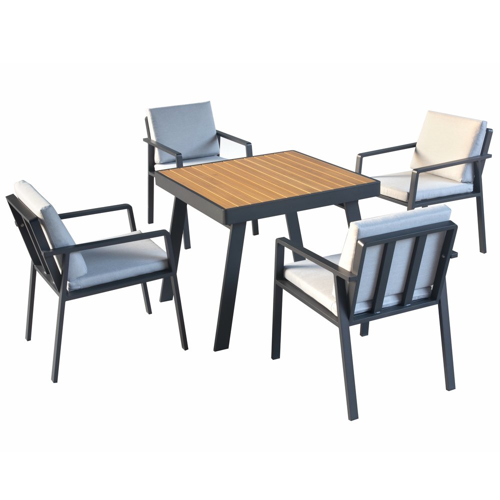 Five Piece Brown Square Metal Dining Set with Four Chairs