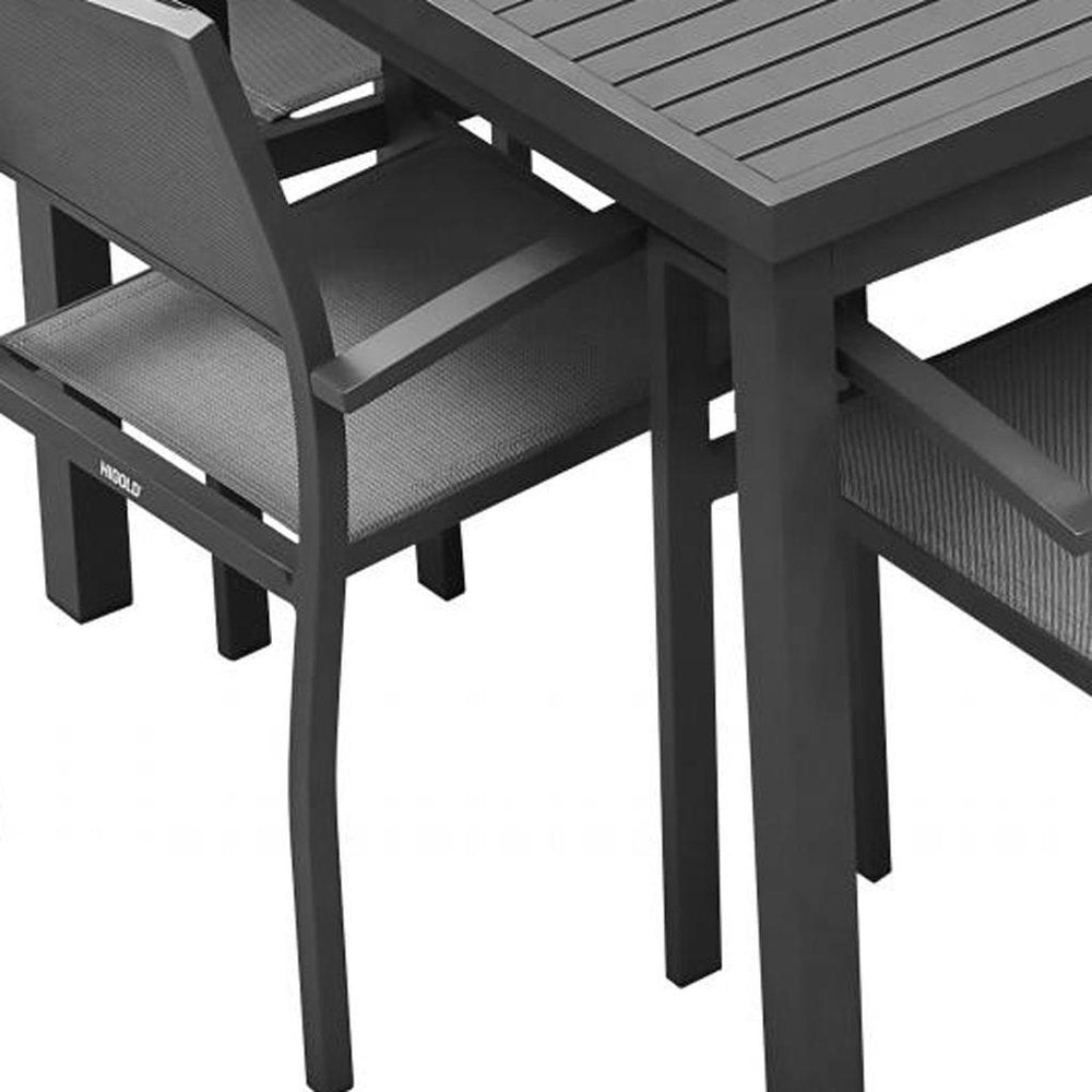 Nine Piece Black Metal Dining Set with Eight Chairs
