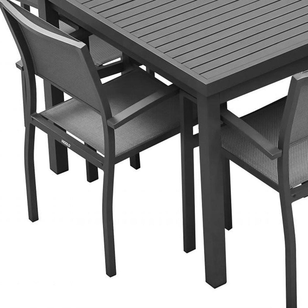 Nine Piece Black Metal Dining Set with Eight Chairs