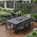 Nine Piece Black Metal Dining Set with Eight Chairs