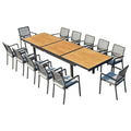 13 Piece Natural and Black Solid Wood Dining Set with Twelve Chairs