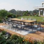 13 Piece Natural and Black Solid Wood Dining Set with Twelve Chairs