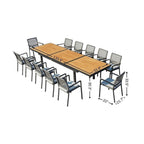 13 Piece Natural and Black Solid Wood Dining Set with Twelve Chairs