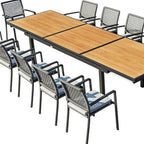 13 Piece Natural and Black Solid Wood Dining Set with Twelve Chairs
