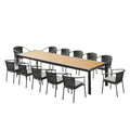 13 Piece Natural and Black Solid Wood Dining Set with Twelve Chairs