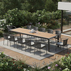13 Piece Natural and Black Solid Wood Dining Set with Twelve Chairs