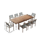 Nine Piece Brown Metal Dining Set with Eight Chairs