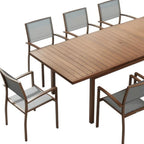 Nine Piece Brown Metal Dining Set with Eight Chairs