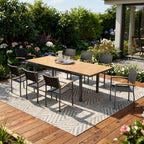 Nine Piece Natural and Black Heavy Duty Plastic Dining Set with Eight Chairs