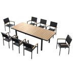 Nine Piece Natural and Black Heavy Duty Plastic Dining Set with Eight Chairs