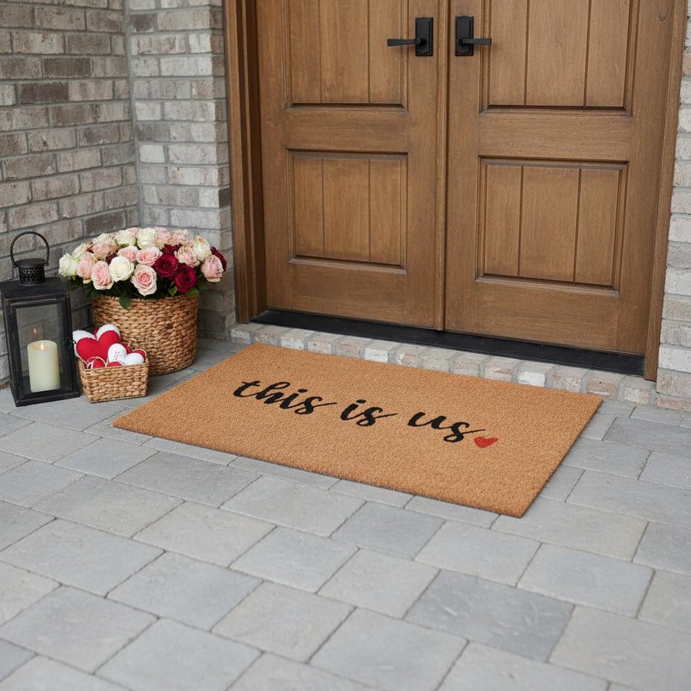 17" X 29" Natural and Black Coir This is Us Outdoor Door Mat