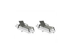 Set of Two Gray Aluminum Three Position Adjustable Sling Outdoor Stacking Chaise Lounges