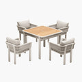 Five Piece Light Brown and Beige Square Solid Wood Dining Set with Four Chairs