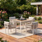 Five Piece Light Brown and Beige Square Solid Wood Dining Set with Four Chairs