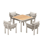 Five Piece Light Brown and Beige Square Solid Wood Dining Set with Four Chairs