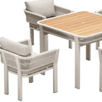 Five Piece Light Brown and Beige Square Solid Wood Dining Set with Four Chairs