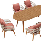 Seven Piece Brown Oval Solid Wood Dining Set with Six Chairs