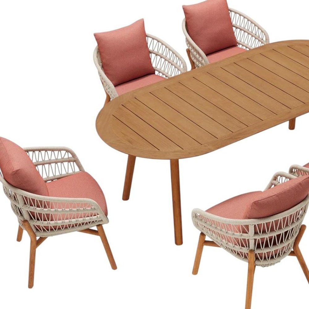 Seven Piece Brown Oval Solid Wood Dining Set with Six Chairs