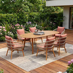 Seven Piece Brown Oval Solid Wood Dining Set with Six Chairs